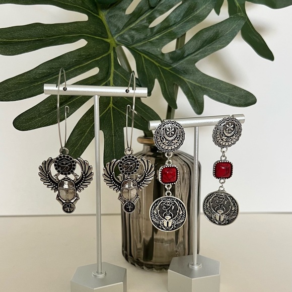 Ancient Egyptian Protection Earrings - Egyptian Wing Scarab Hoop Earrings - Picture 2 of 15